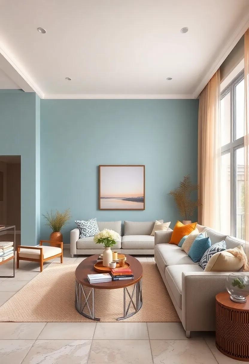 sky Blue and sandy Beige: Inspired by the beach, this pairing embodies calmness and relaxation, ideal⁢ for a coastal-themed living ‍room