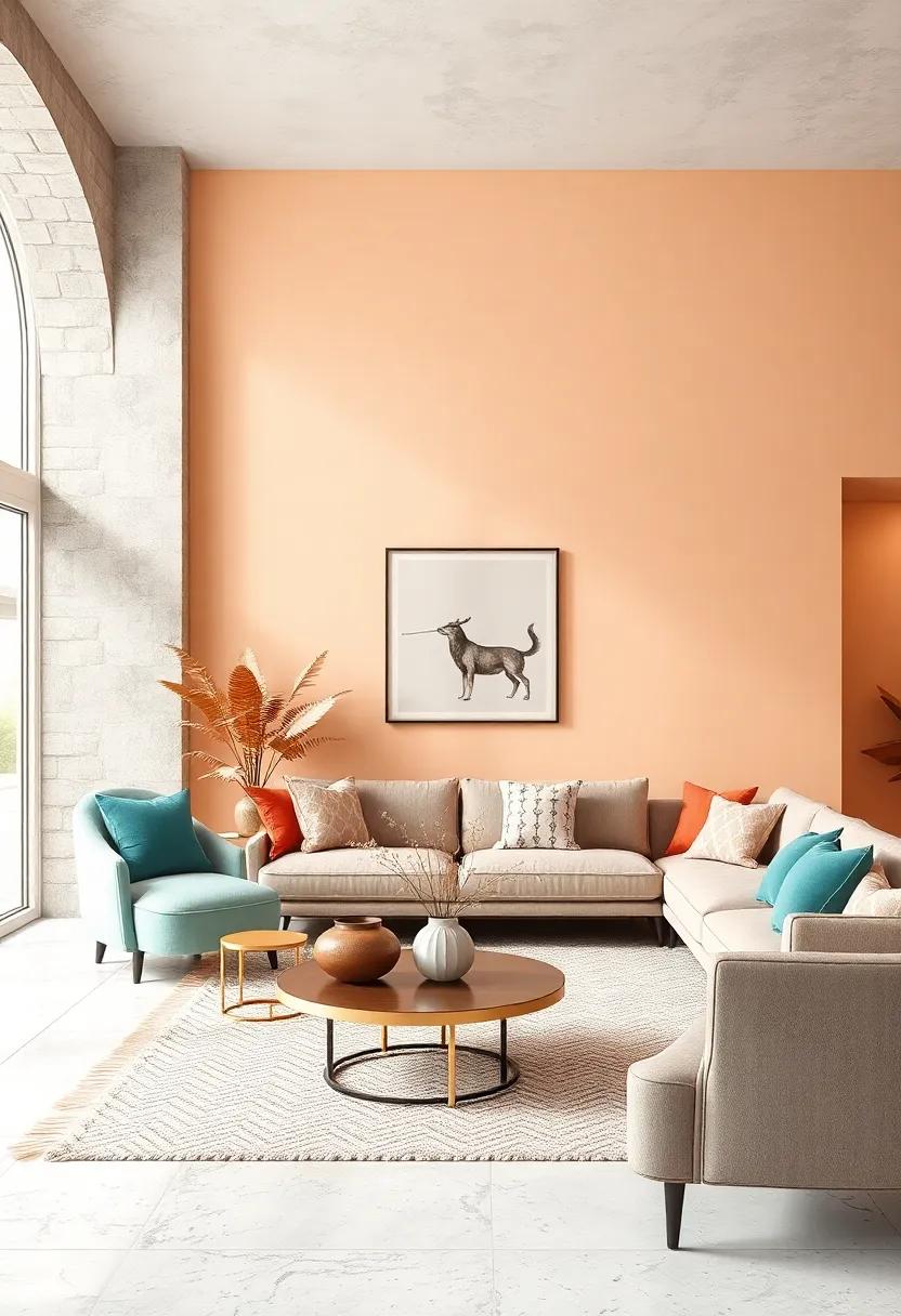 lavender Mist and soft Gray: This gentle combination promotes a peaceful environment, making your living room a perfect place for quiet evenings