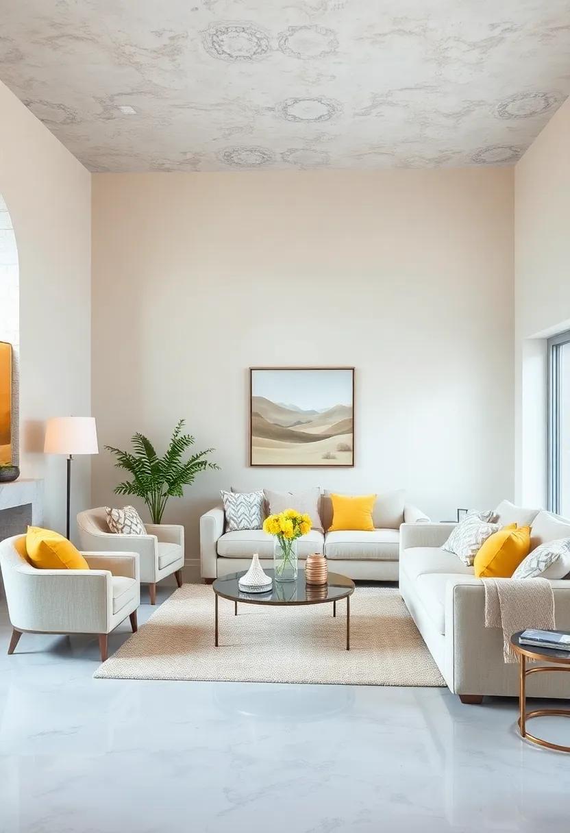 Pale Lemon and Light Gray: A ⁣soft and cheerful pairing that brightens up your living room while maintaining a serene atmosphere