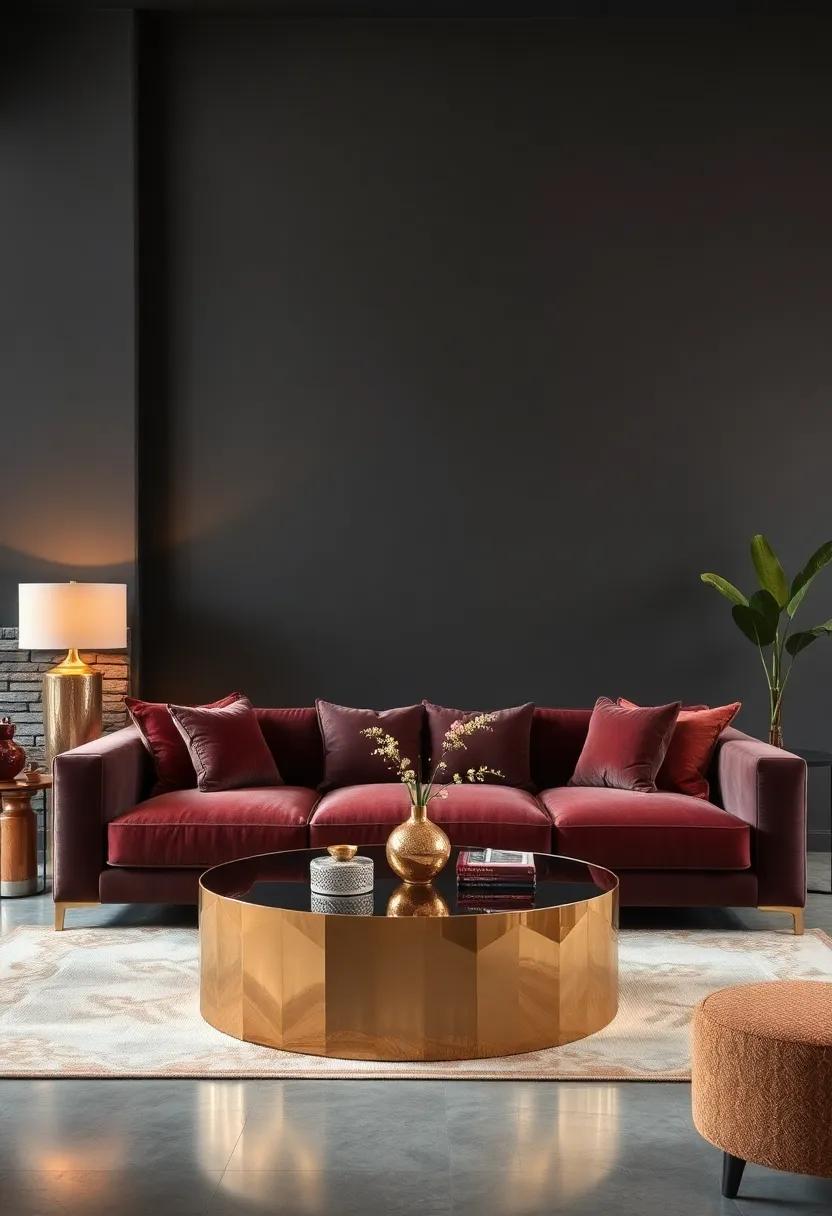 Pair a ⁢sleek metallic‍ coffee table with a plush velvet‌ sofa for a⁤ sophisticated yet cozy lounge area
