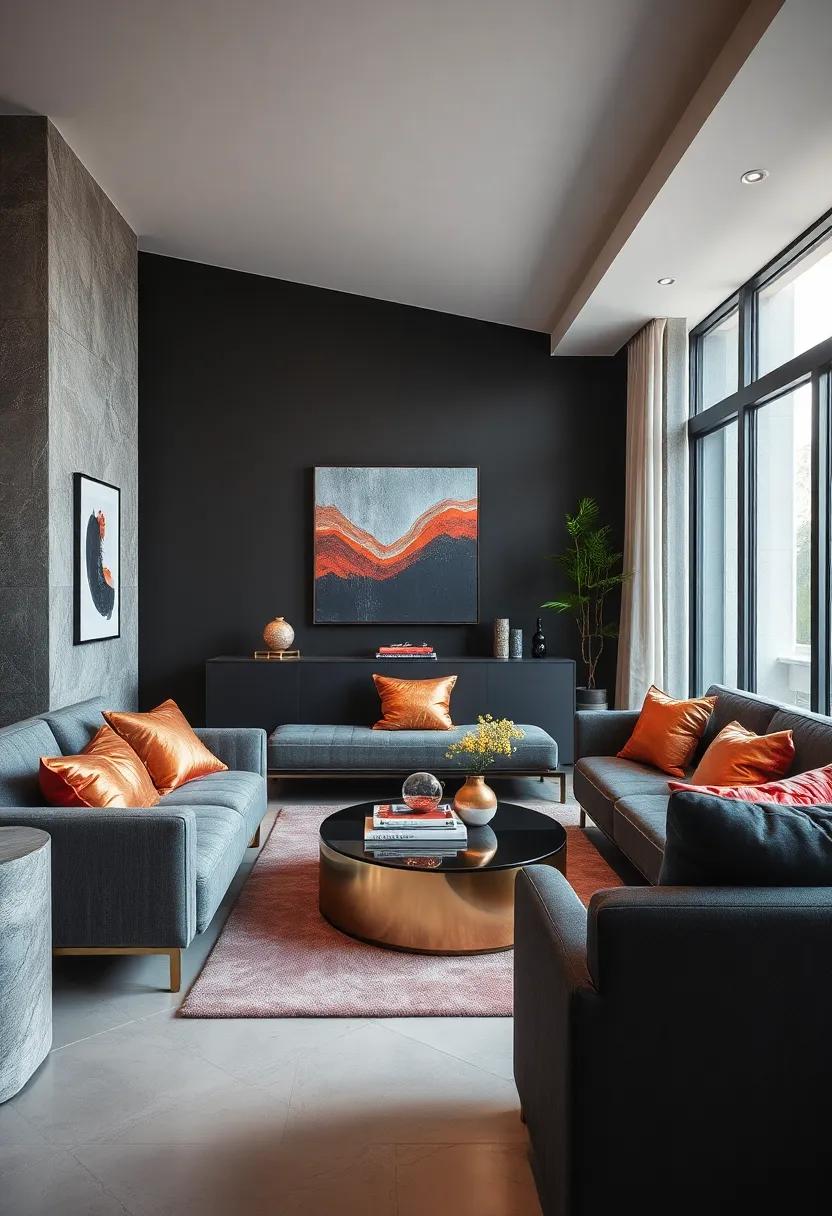 Layer bright ⁢metallic cushions on dark upholstered furniture to add a playful yet sophisticated touch to ‍your ⁣living space