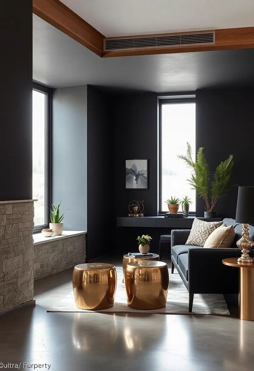 Create an inviting reading nook by placing metallic accent stools beside⁢ a dark ‌armchair or sofa