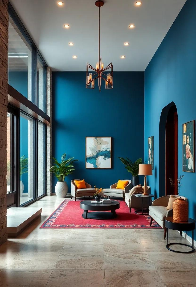Bold Color Palette: Experiment with rich, bold colors on the walls or accents that invite warmth and luxury into your welcoming space