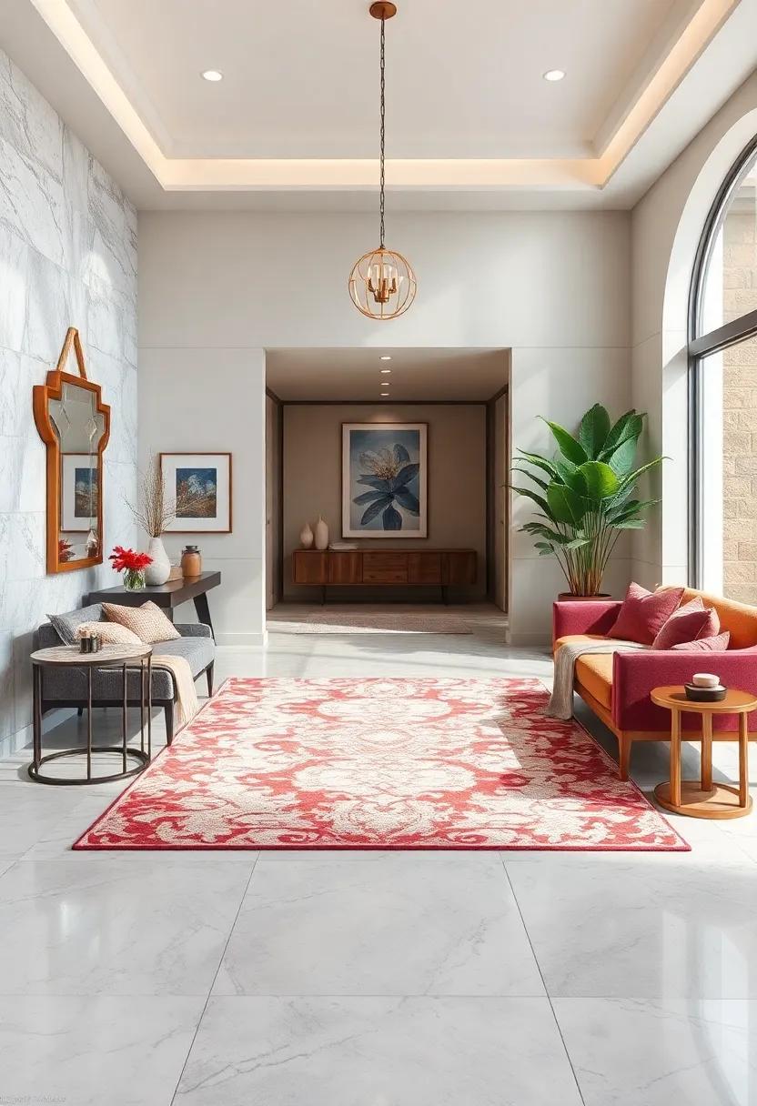 Luxury Area Rugs: Lay down plush, high-quality area rugs that not only provide comfort beneath your feet but also enhance the overall aesthetic of the entryway