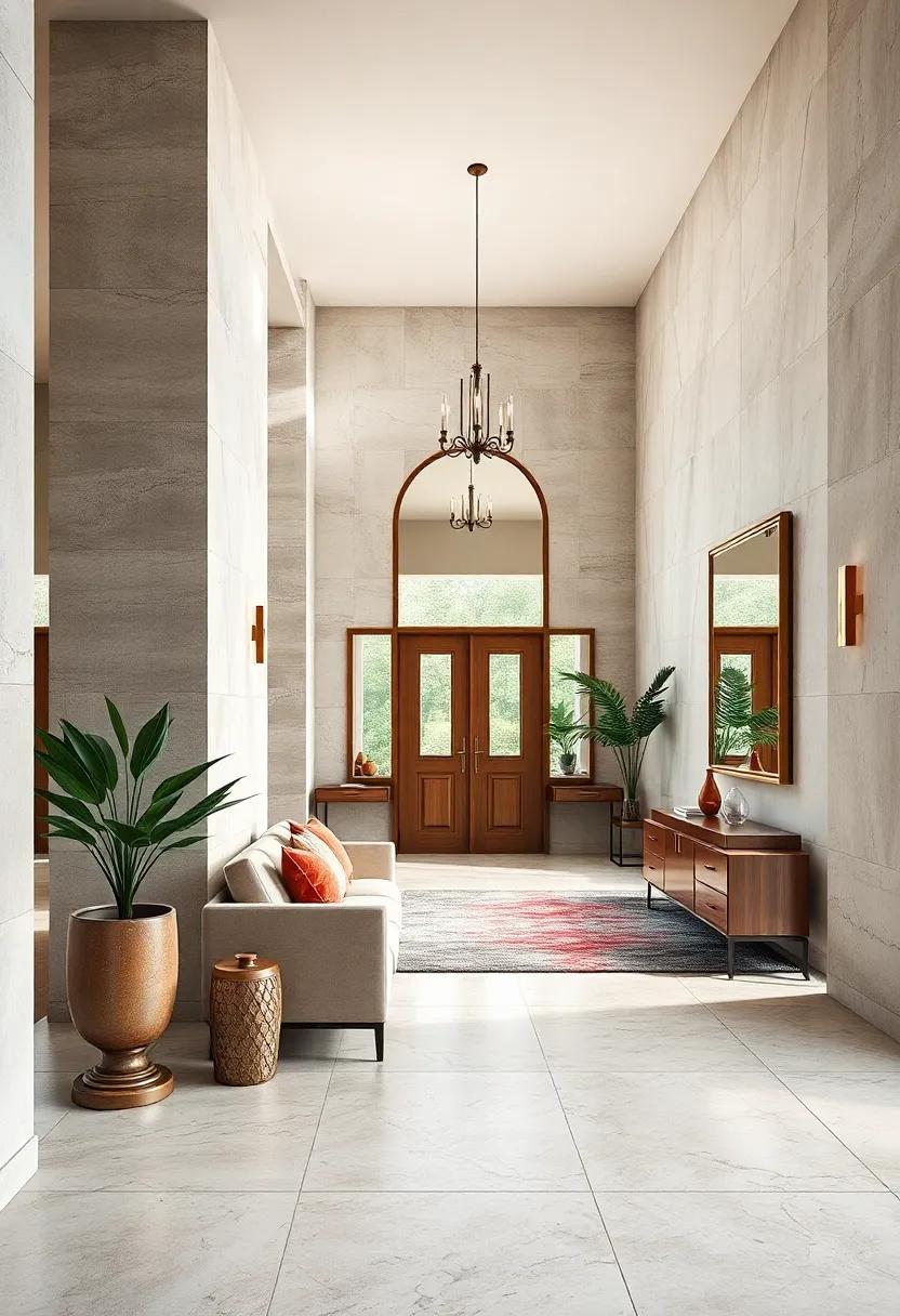 Mirror Magic: Incorporate a large decorative mirror to create an illusion of space and light, adding an air of elegance and making the entryway feel more expansive