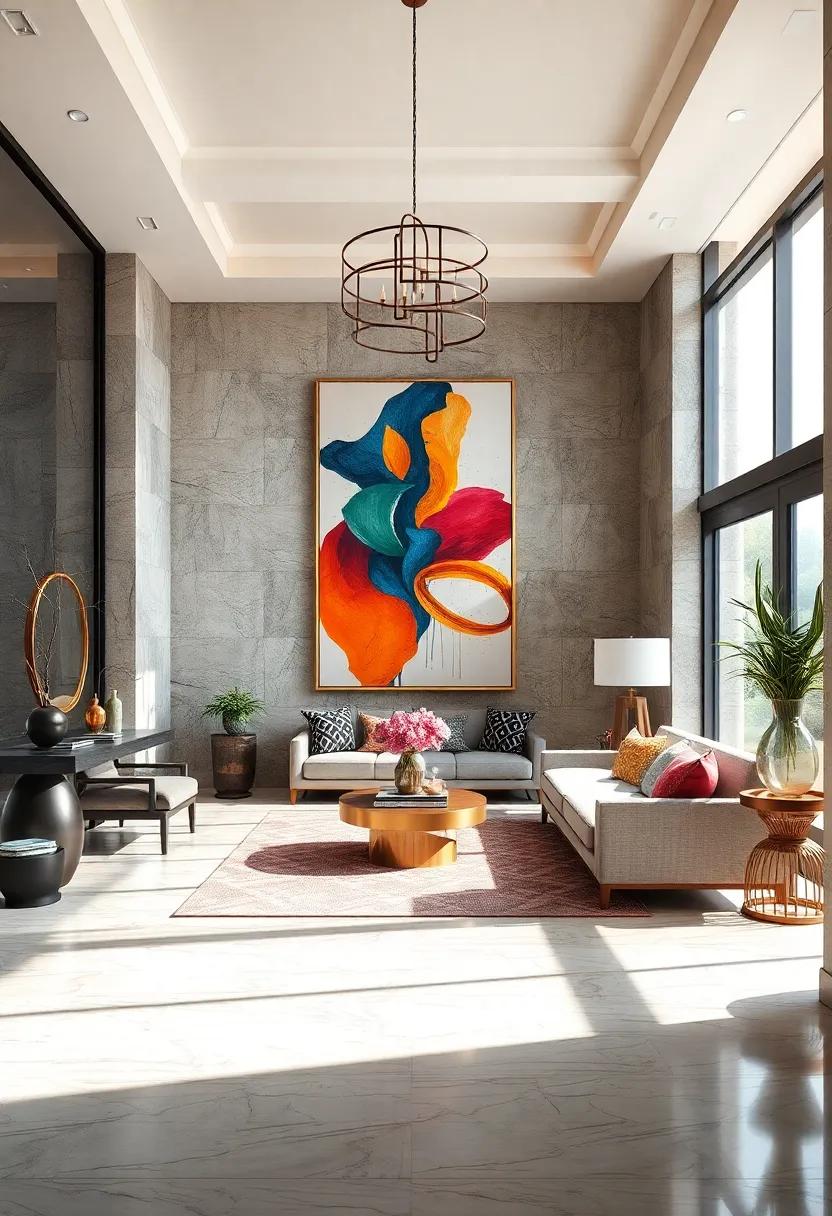 Statement Art Pieces: Showcase one or several striking pieces of artwork to infuse personality and serve as a conversation starter right from the entry