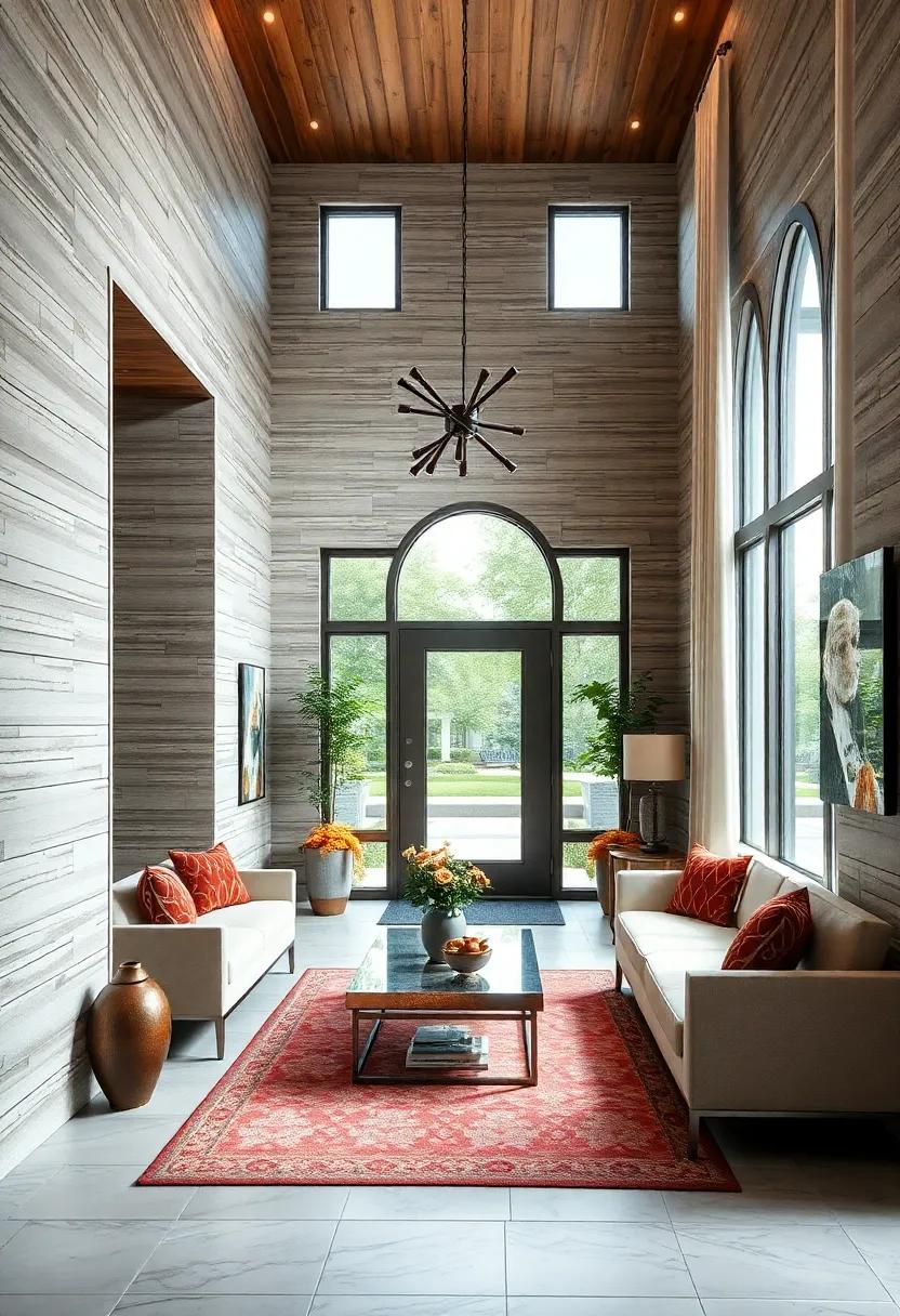 Textured Wall Finishes: Experiment with textured wall treatments like wainscoting, shiplap, or grasscloth that add depth and interest to the entry space