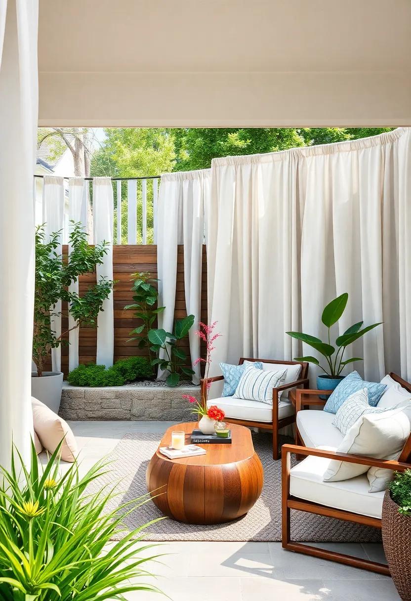 Fabric draped Fencing:⁣ Use⁢ outdoor fabric drapes as‍ a soft barrier ⁣that adds color and texture​ while maintaining a fluid, minimalist feel