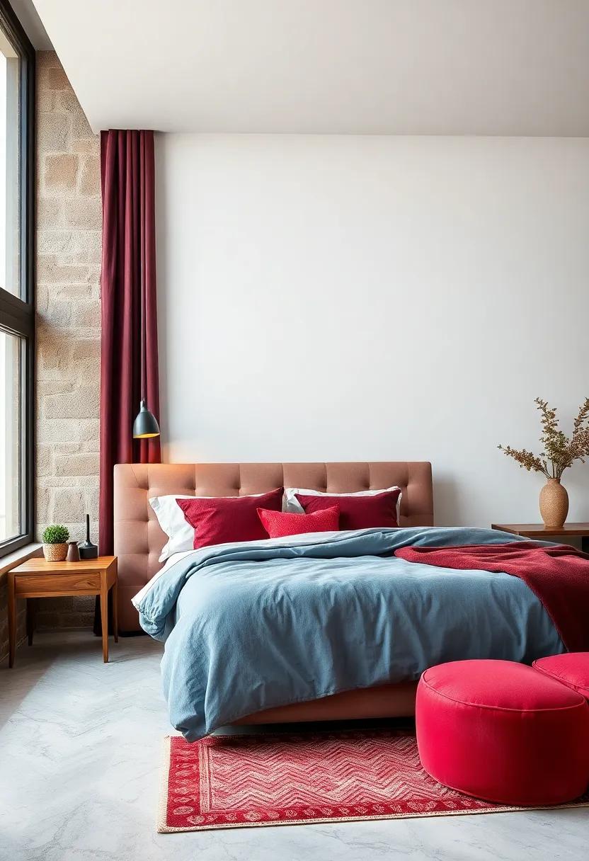 Burgundy and Dusty blue:‌ A dramatic yet calming mix that brings elegance​ and depth into the‌ bedroom space, creating a perfect balance of colors