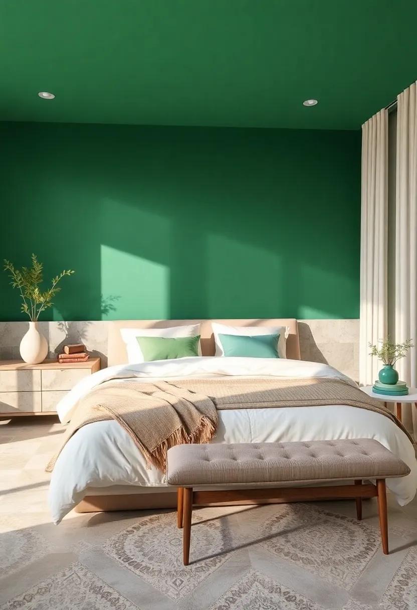 Emerald Green and Cream: A classic combination that evokes a sense of luxury while remaining fresh and airy, ideal for a stylish ‌escape