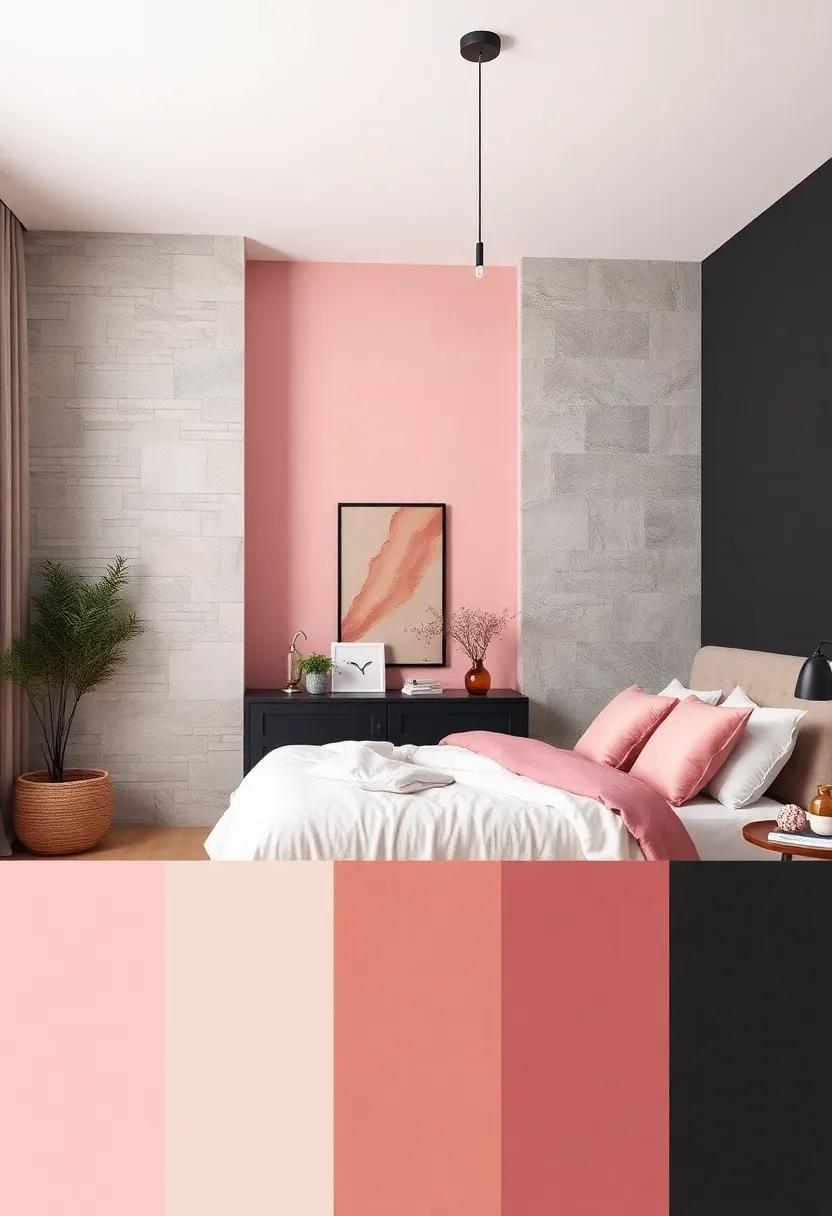 Soft Rose and Moody Charcoal: This modern⁢ palette contrasts soft feminine tones with ⁣a dark background,offering a bold yet cozy vibe