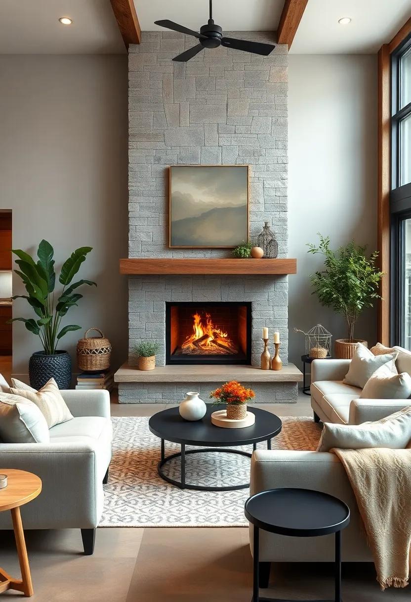 Select furniture with clean lines mixed with vintage pieces to balance modern and rustic elements in your living room