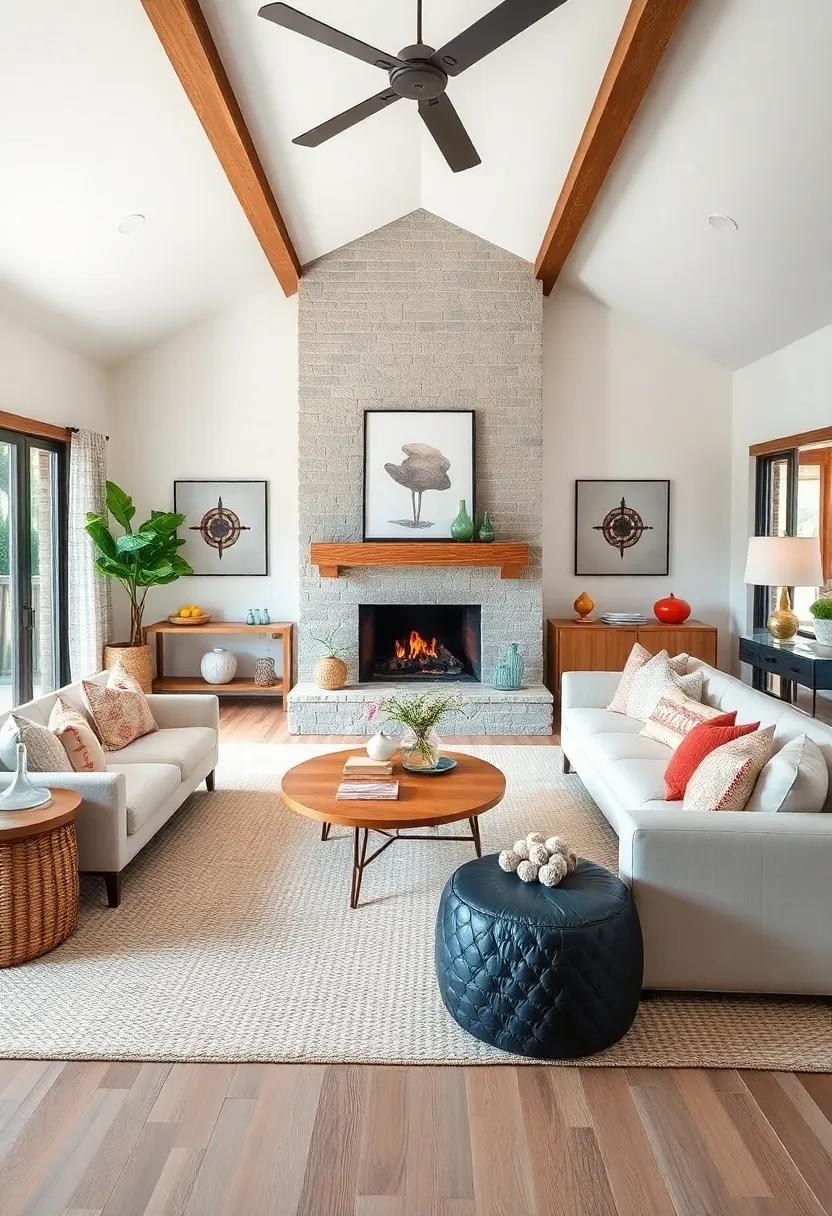 choose⁢ a large, woven area rug to define the seating area and provide a soft foundation for your furniture