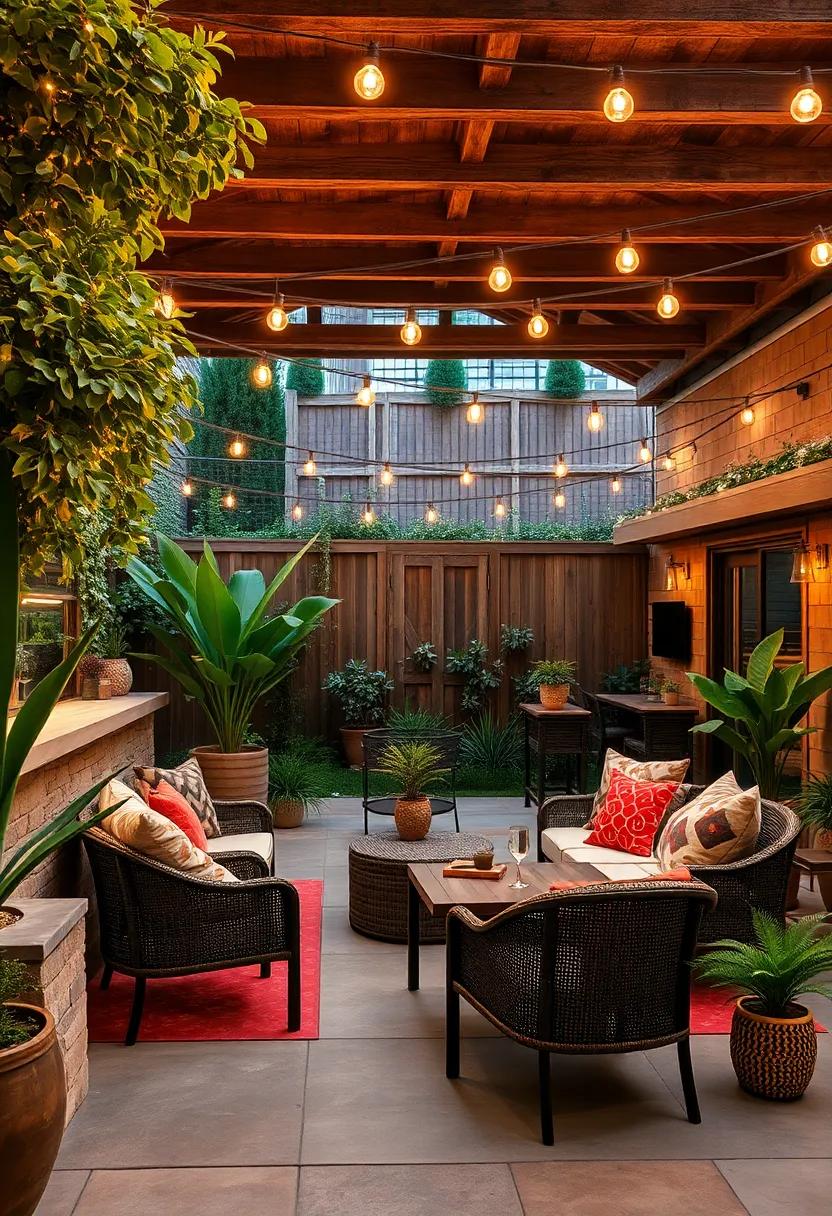 Rustic Retreat: Set against a backdrop of ​reclaimed wood and greenery, ⁣this charming ⁤bar’s garden area⁤ is bathed ⁤in​ warm string lights, creating a cozy spot for friends and⁣ laughter