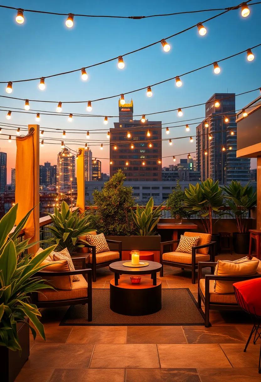 Urban​ Garden: This rooftop patio ⁤bar boasts panoramic views of ⁣the skyline, beautifully framed by ⁢sparkling string lights​ that dance in ⁣the‍ evening breeze, making it a perfect⁣ date ⁣spot