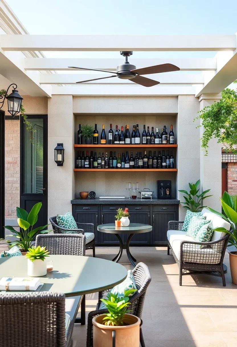 Eclectic European: A patio bar that celebrates the essence of European el fresco dining, complete with decorative wine racks inspired by old-world European charm