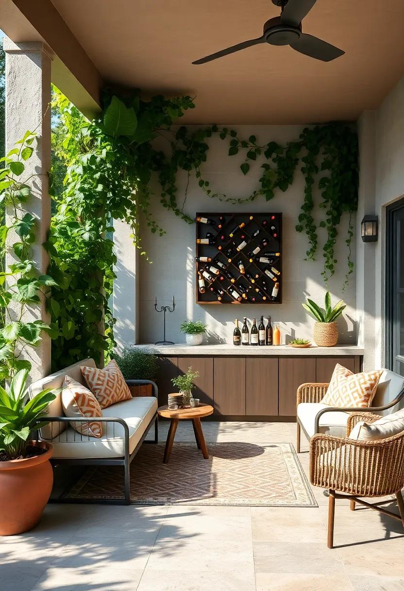 garden Oasis: This lush, green patio bar integrates a vertical wine⁢ rack​ among climbing vines, enhancing the natural beauty ​while providing easy access to chilled whites