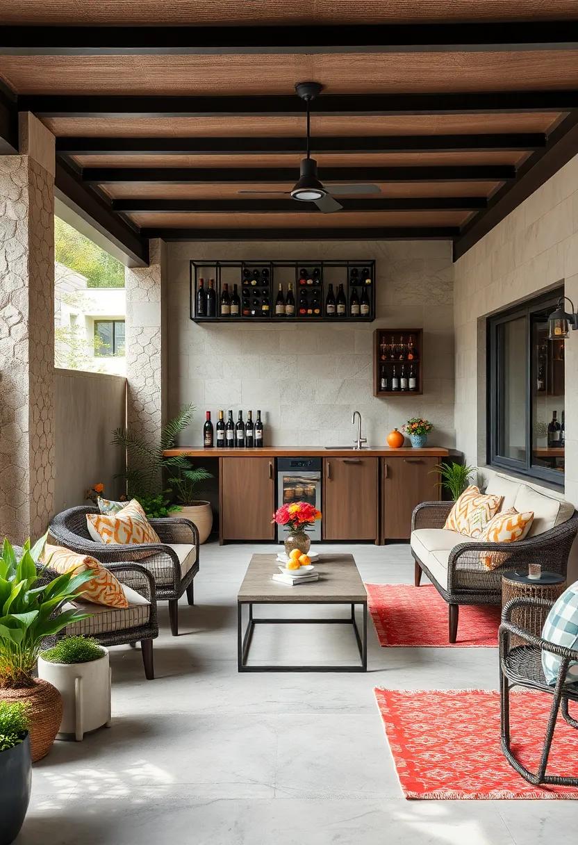Industrial Elegance: A metal-framed ⁣patio bar combines raw materials with a stylish wine rack, offering ⁣a chic space for urban dwellers to unwind with their favorite bottles