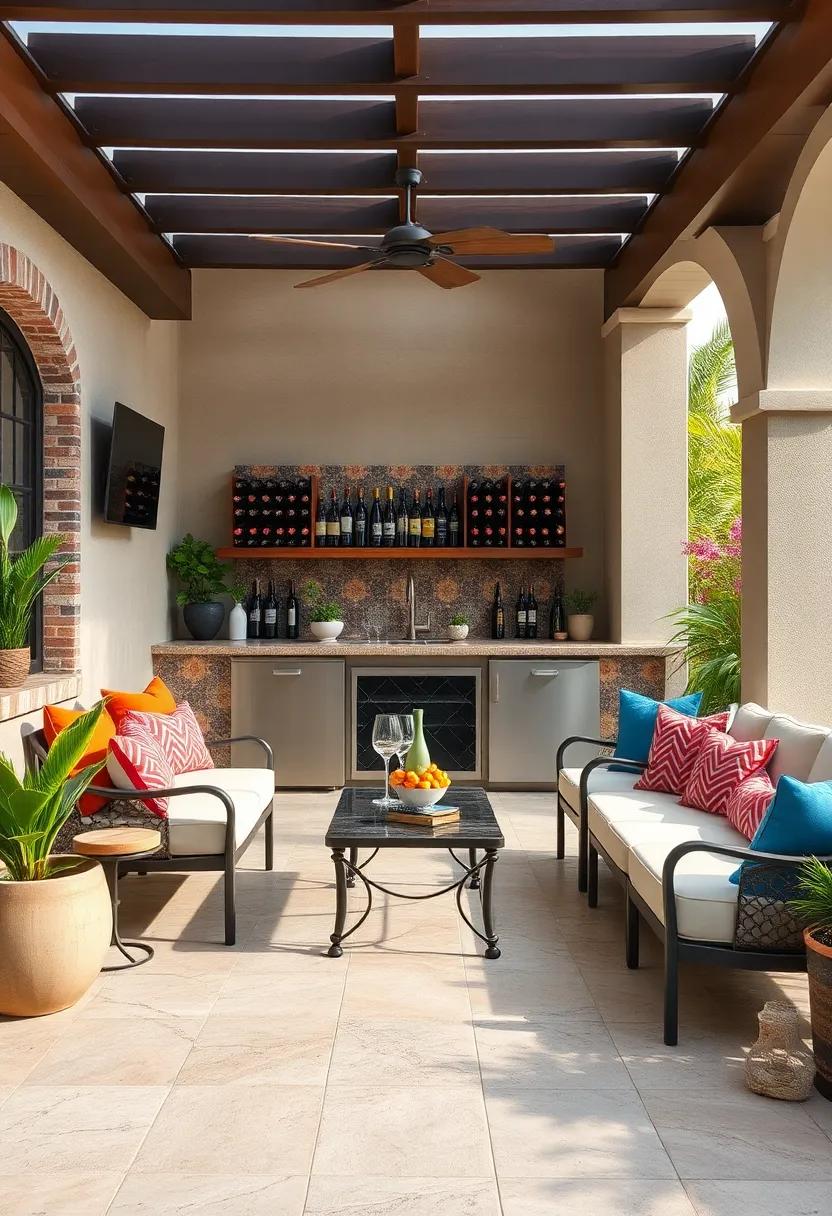 Mediterranean Marvel:⁣ With⁢ colorful‌ tiles and wrought iron accents, this outdoor bar features a built-in wine rack that ‍showcases local vintages, bringing a taste of the Mediterranean to your backyard