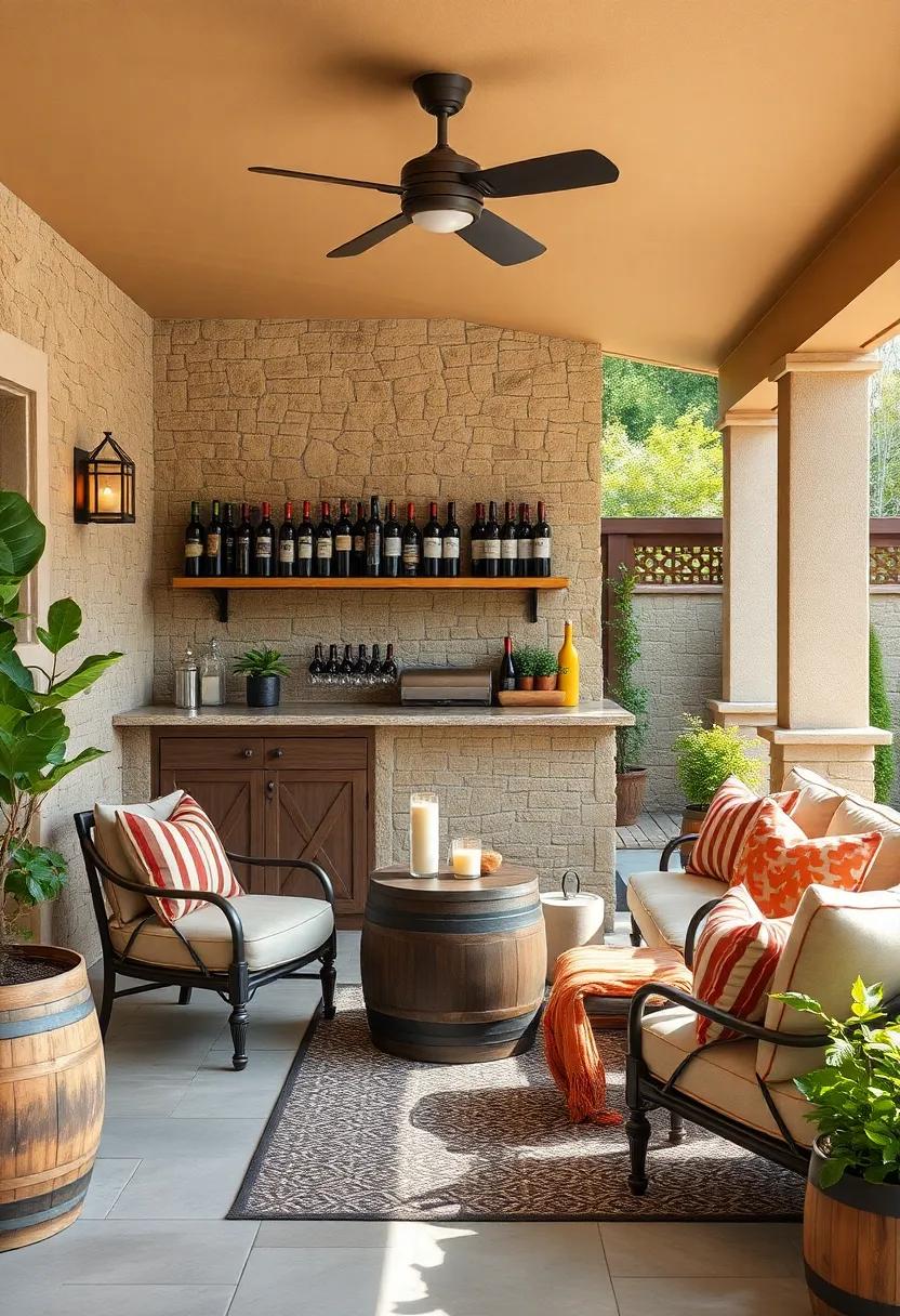 Rustic Winery: Inspired by vineyard aesthetics, this charming patio⁢ bar includes a barrel-style wine rack,‌ adding a winery touch to ⁣your outdoor entertaining