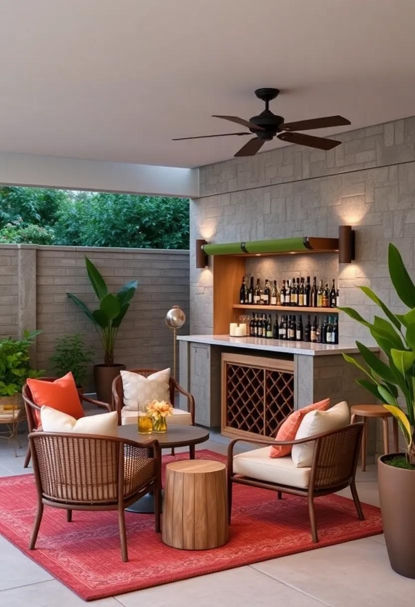 Smart and Sleek: This contemporary patio bar features a hidden wine rack that reveals itself with a simple pull,combining ‌functionality with sophisticated design