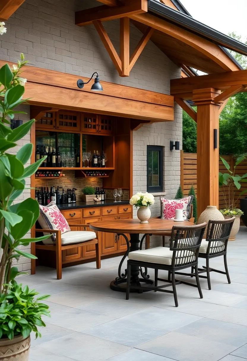 Traditional touch:‍ Classic craftsmanship comes to life‍ in this timber patio bar,​ featuring an ingenious wine rack that complements detailed woodwork and timeless appeal