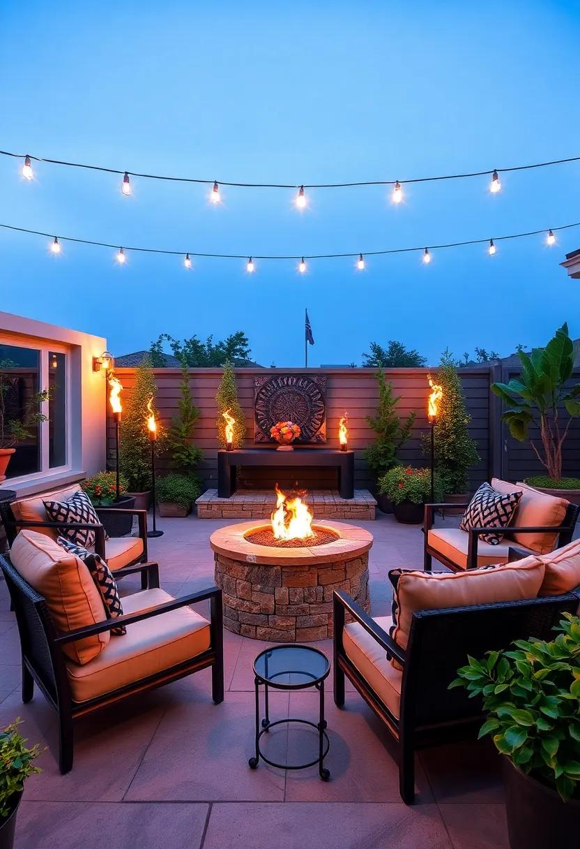 Tiki Torch Arrangement:⁢ Arrange‌ tiki torches in a circular ⁣formation around your fire pit for a⁤ festive⁣ look ​that combines flames and⁣ ambiance