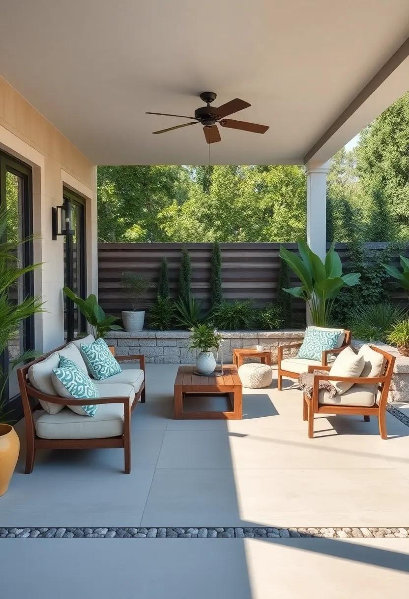 Natural contrast: ⁢Pairing Lush Greens with Stone Features