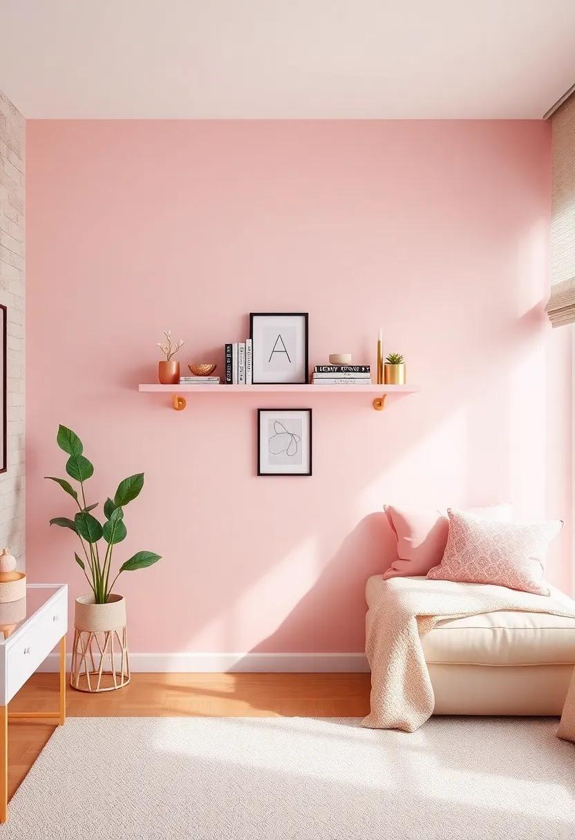 Install Floating Shelves: Use rose ​gold ‍brackets⁣ and pale⁢ pink ‌shelves to display books, pictures,‍ and decor items ⁤attractively