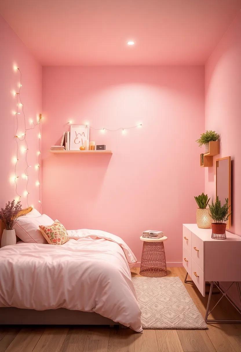 Add ⁢Illuminating Fairy Lights: String ​rose gold fairy lights around ‌shelves or the ⁣bed frame for a magical glow‌ that highlights the room’s ⁢theme