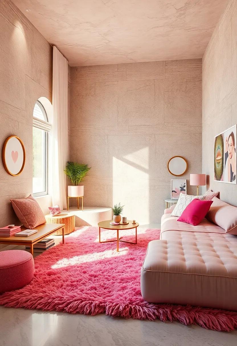Include a Plush Area ⁤Rug:⁢ Select ‌a⁤ fluffy ⁤pink⁣ or gold rug ⁢to add warmth and comfort underfoot, pulling together‍ the room's color ⁣scheme