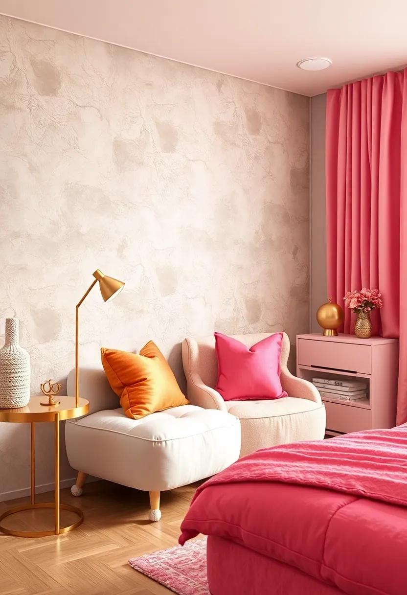 Create a Reading Corner: Designate a relaxing corner with a plush chair in pink and⁤ gold cushions, perfect‌ for curling up with a good book