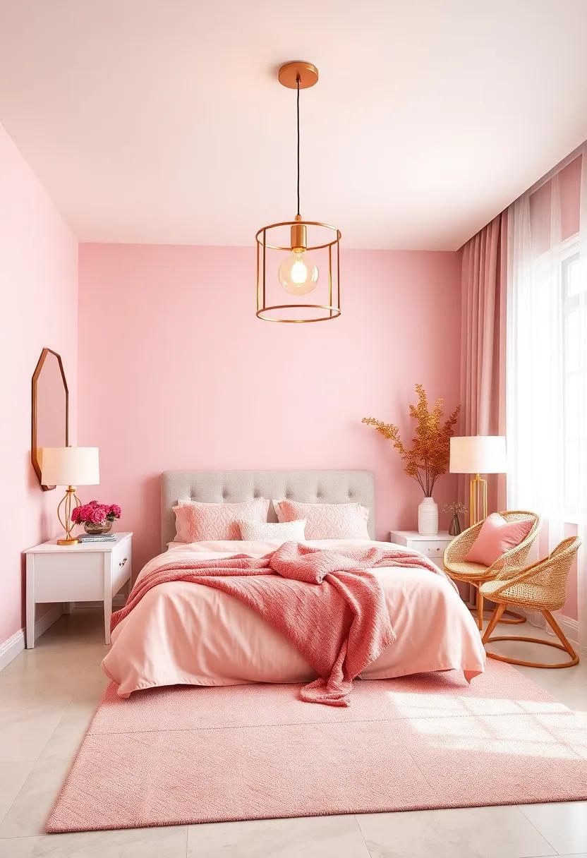 Find ⁤Unique‌ Lighting Fixtures: Look for a‌ statement pendant​ light or bedside lamps in⁤ rose gold to brighten up⁤ the room ‌while ‌enhancing the theme