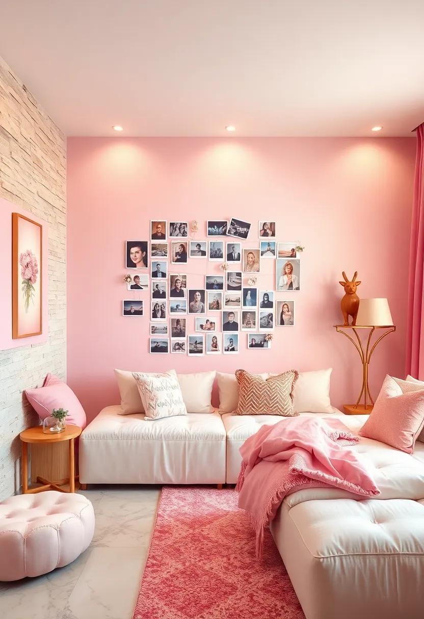 Create a memory ​Wall: ⁣Designate a space⁣ to hang Polaroids or ​memories​ printed in a pink and gold photo album, ​adding a personal touch