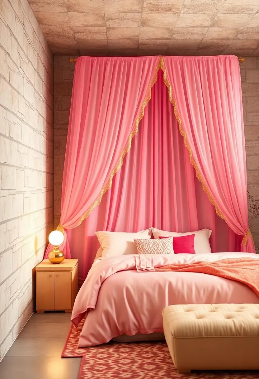 Design⁣ a‌ Dreamy Canopy: ‌Hang a sheer gold and‌ pink canopy ‌above the bed to add whimsy and‌ a touch of⁣ elegance to the sleeping space