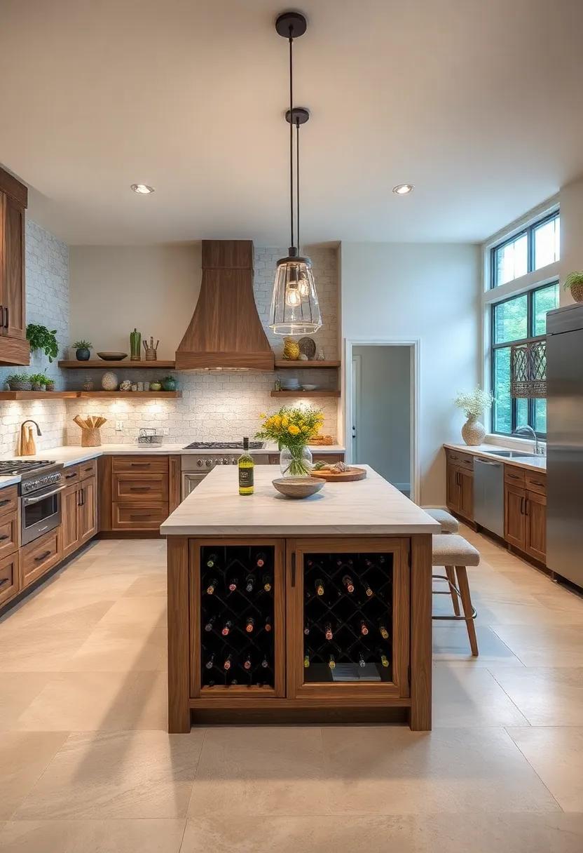 Built-In wine Rack: Elevate your entertaining experience with an island that features a built-in wine rack, marrying functionality with rustic aesthetics