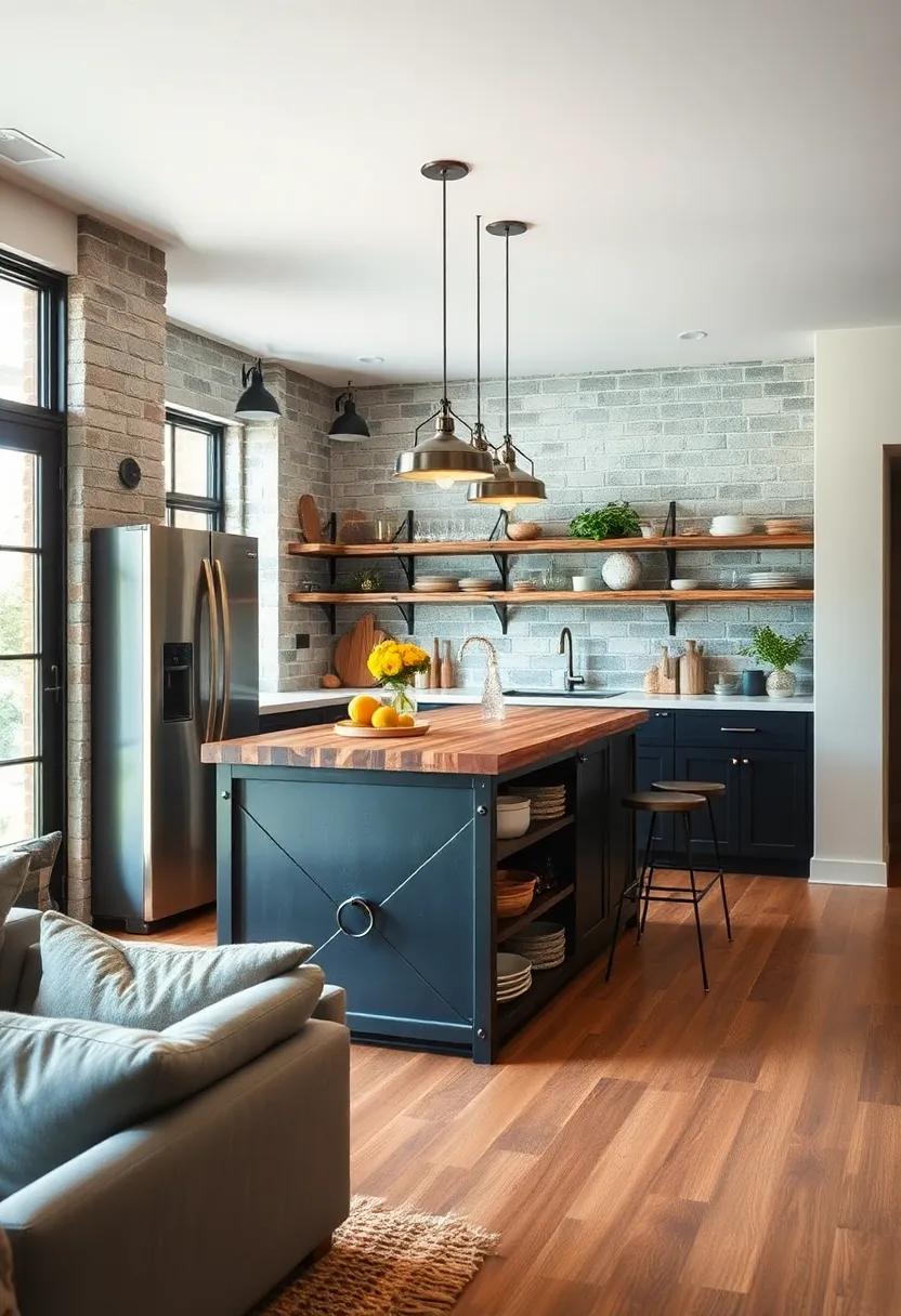 Industrial Rustic Fusion: A blend of metal and wood, this kitchen island showcases an industrial vibe paired with rustic shelving for a unique culinary experience