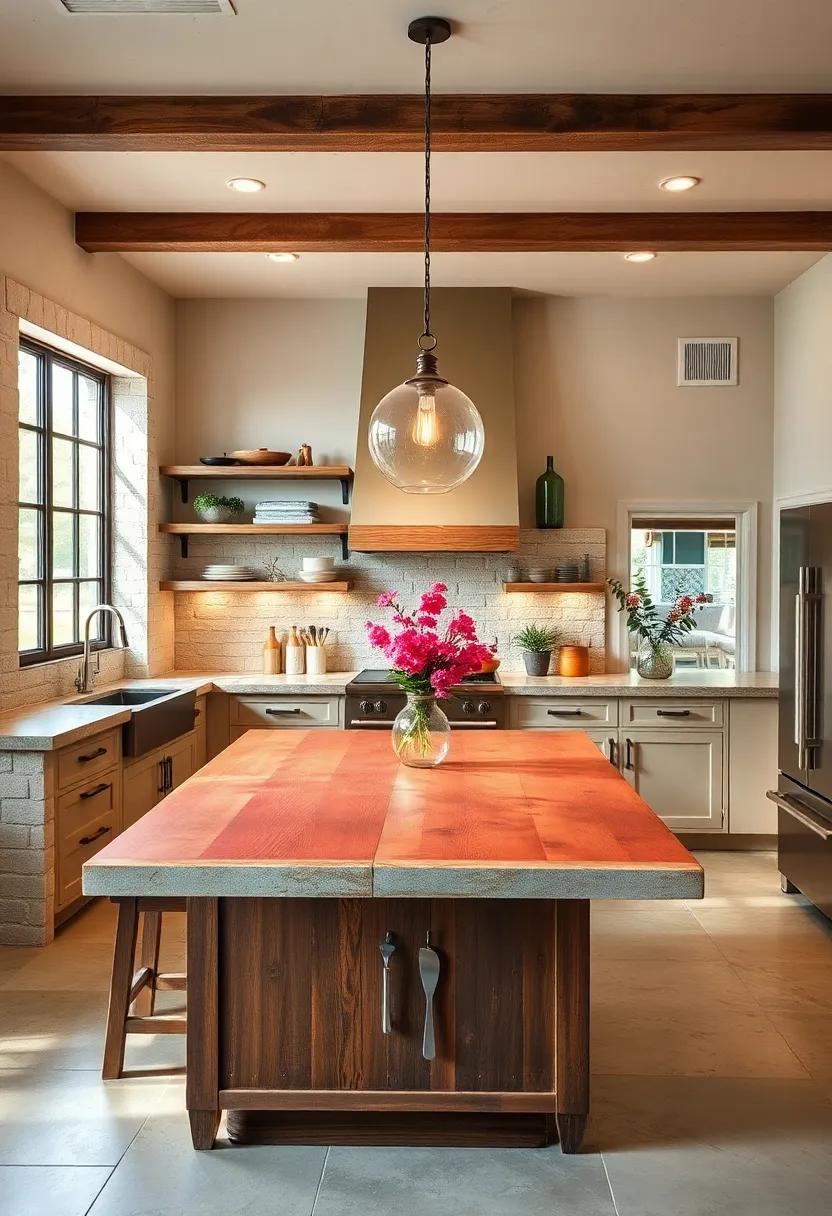 Painted Island Top: Discover the charm of a rustic island with a colorful painted top—perfect for adding a pop of personality to your culinary endeavors