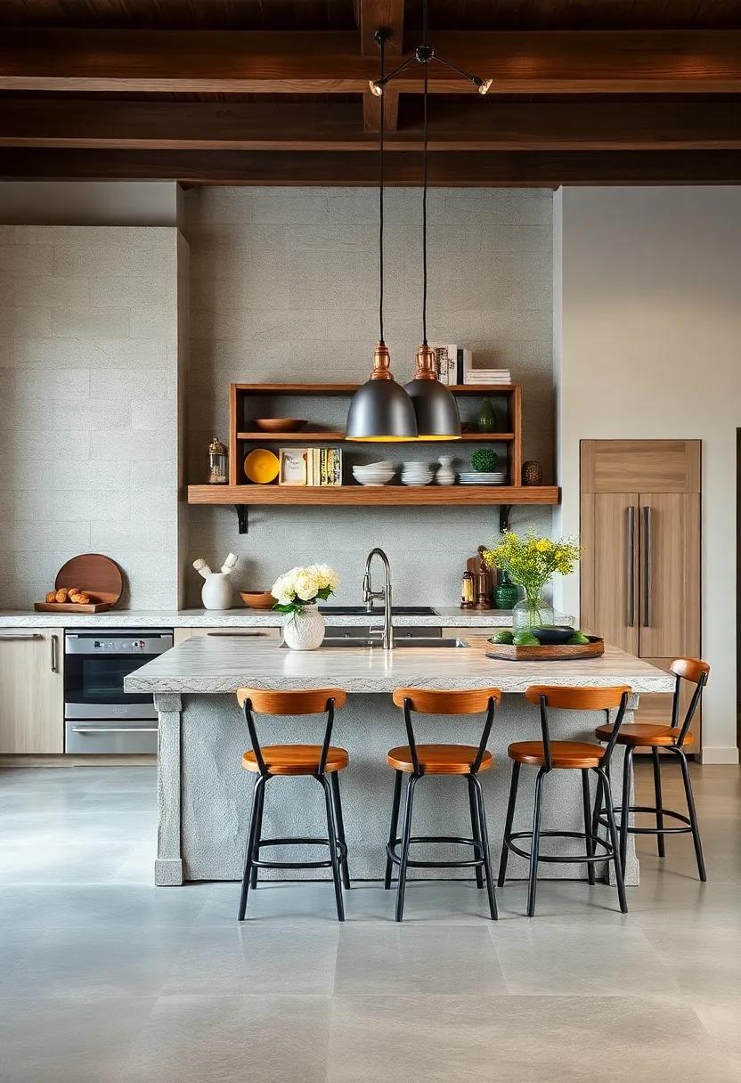 Rustic Ladder Shelving: Incorporate an island with integrated ladder shelving for a stylish way to display cookbooks and decorative kitchenware