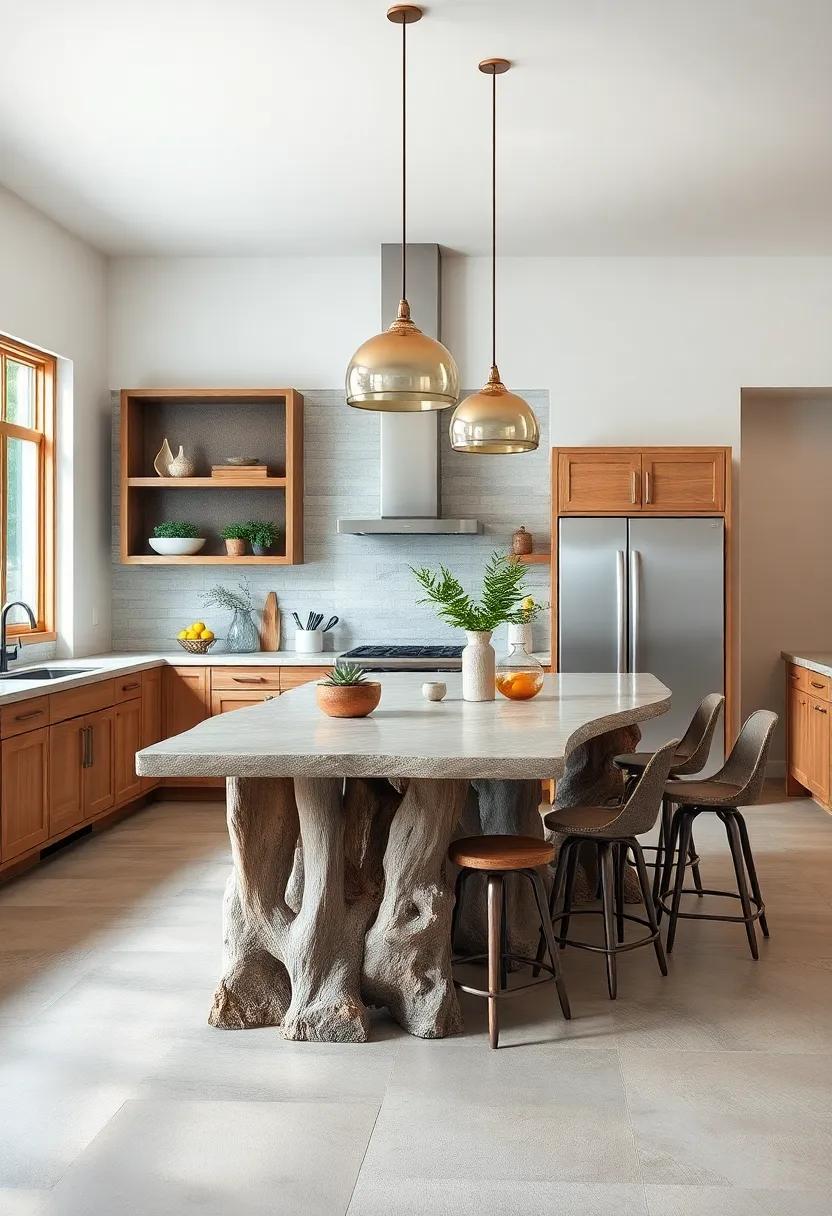 Rustic Leg Style: Opt for an island with uniquely designed legs, resembling tree trunks or branches, to bring a touch of nature inside your cooking space