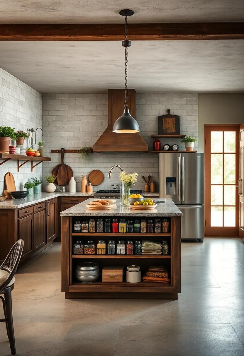Vintage Spice Rack Galore: Incorporate a vintage spice rack into your island design, providing both functionality and a nostalgic touch to your cooking space