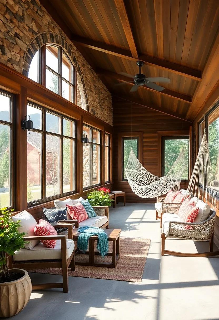 Mountain ‌Lodge Escape: With a rugged wooden ⁤feel and stunning mountain views, this screened porch​ boasts ‌sturdy swings⁣ and large,⁣ inviting hammocks that ‌cradle you in comfort after a day of hiking