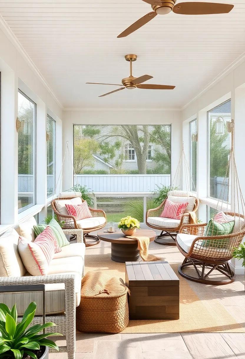 Coastal Cottage: This⁤ charming coastal-themed screened porch,‍ with its⁤ light color palette and⁤ nautical decor,⁢ features⁤ cozy hammocks that offer a perfect‌ spot to unwind while ‍listening to waves crash nearby