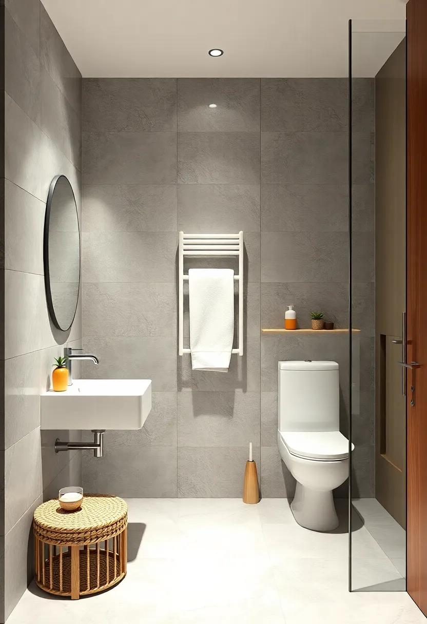 Embrace Minimalism: A sleek white vertical towel rack ​seamlessly integrates⁢ with⁣ the clean lines of ⁤a compact bathroom, offering a stylish storage solution without overwhelming the space