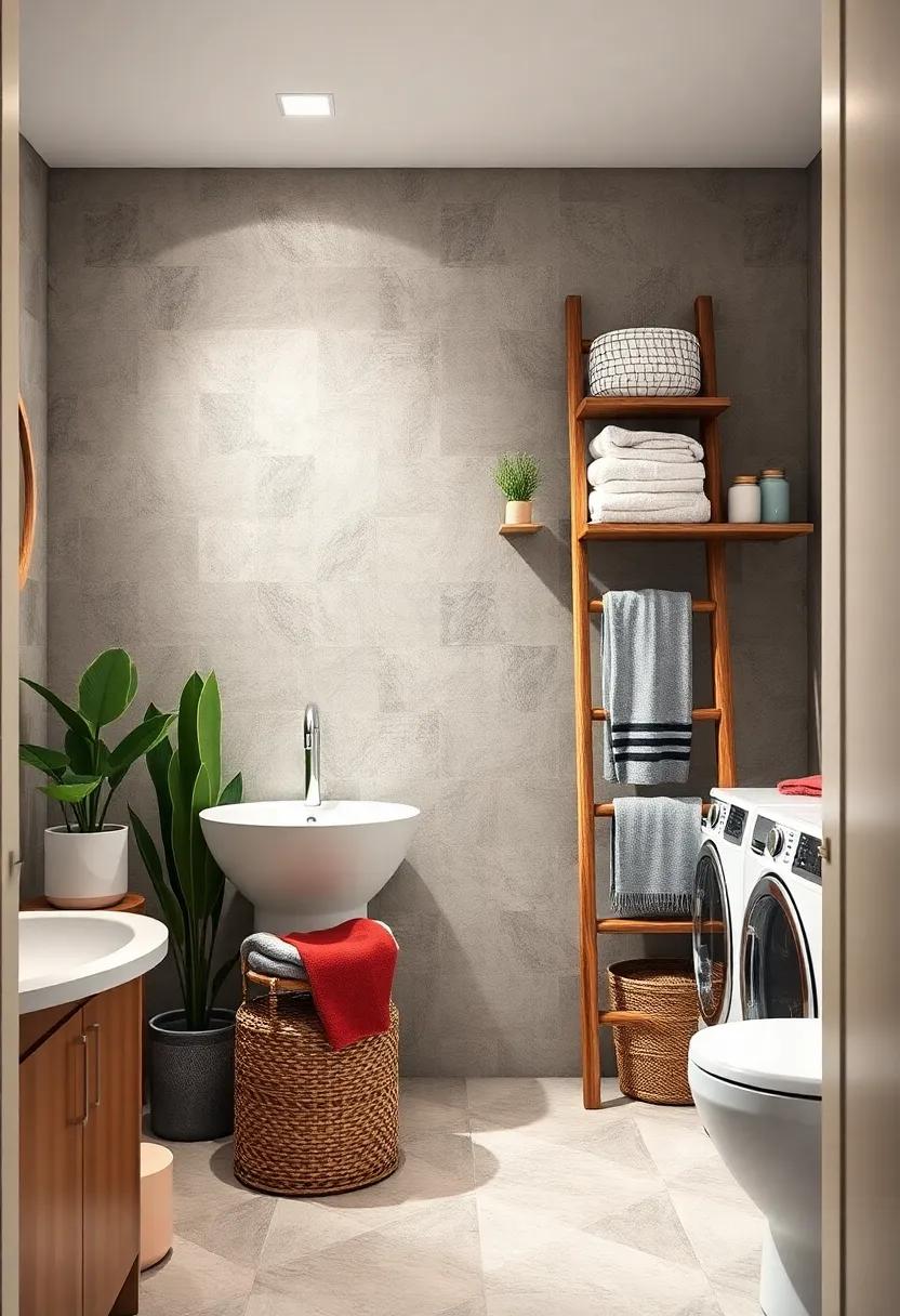 Ladder⁢ Racks: Lean ⁣a decorative ladder ⁤against the wall to ⁤store rolled-up ⁤towels or laundry essentials‌ stylishly