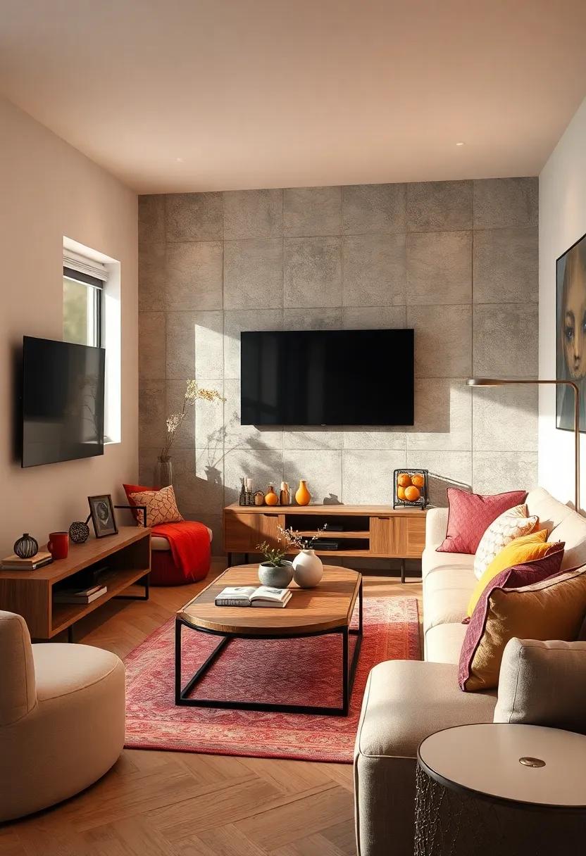 Multi-Functional Furniture: incorporate a media console with seating that doubles as extra storage, optimizing every piece of furniture in your cozy living room