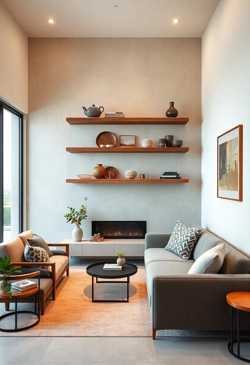 Floating Displays: ‍Check out how open floating shelves ‍can serve as ⁤display ⁤cases ​for artistic pottery or unique finds, crafting a flawless focal ⁣point⁢ in a small ​room