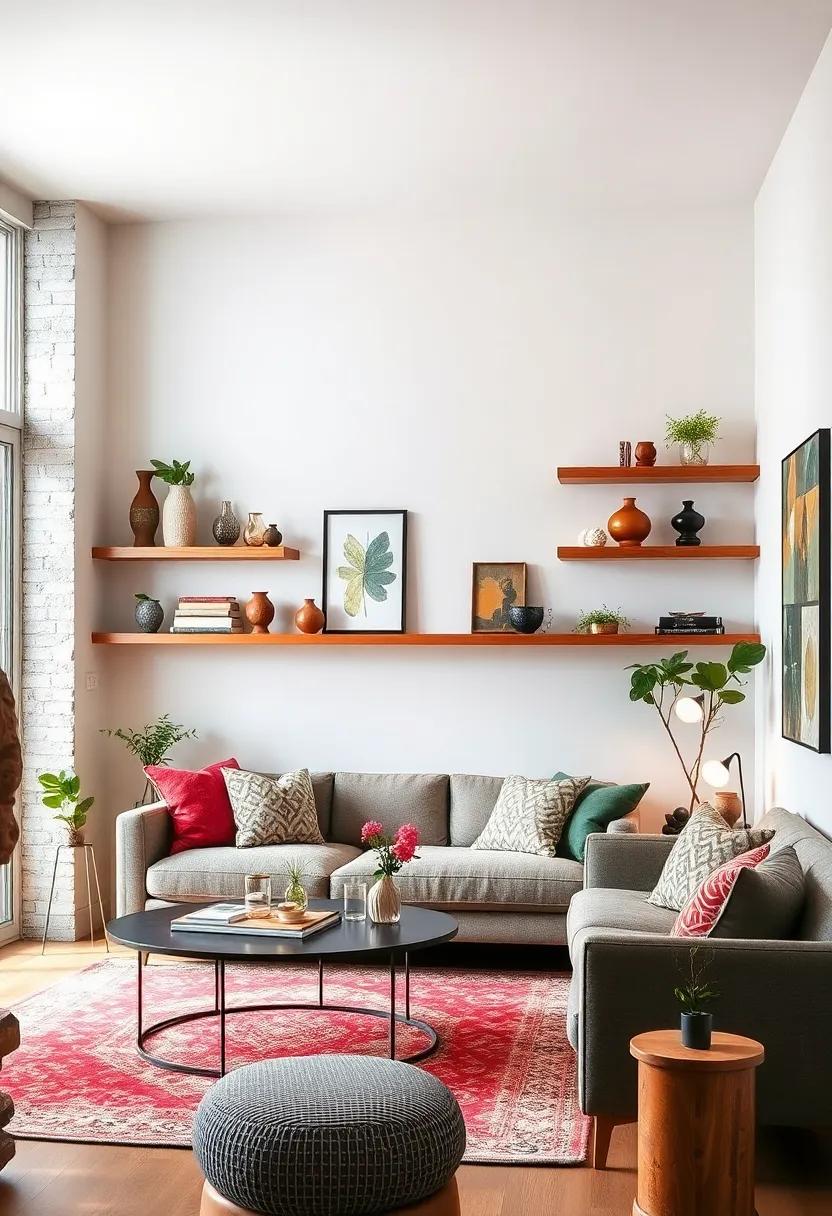 modern ‍Meets Vintage: Discover ‌a⁢ blend of modern ‍floating⁢ shelves combined with vintage decor pieces that create an eclectic yet refined look in a small living room