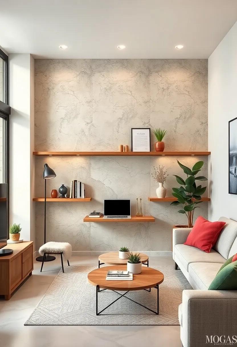 Multi-Purpose⁢ Marvel: Uncover a⁢ floating shelf that doubles as a workstation,complete ⁤with stylish ‌storage for⁣ stationery,creating a productive nook in a small living room