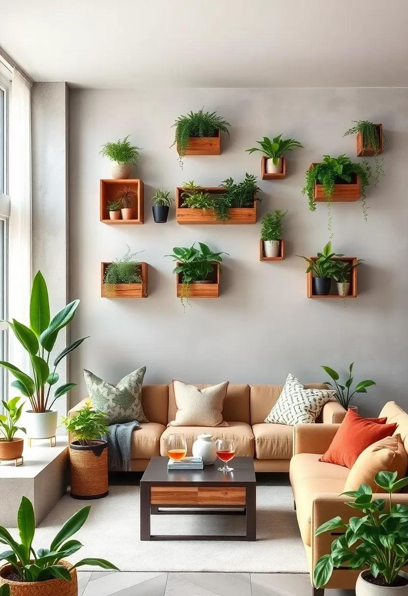Introduce wooden crates hanging on the wall as quirky planters,where each crate serves as a home for different plants,merging rustic charm with greenery